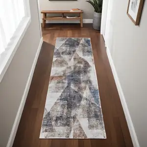 Photo of 8' Gray Blue and Ivory Checkered Power Loom Runner Rug