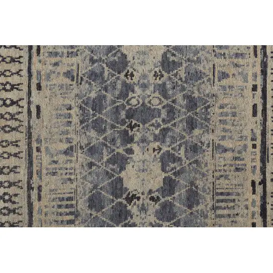 8' Gray Blue and Ivory Wool Floral Hand Knotted Runner Rug Photo 7