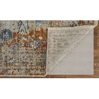 Photo of 12' Gray Blue and Orange Oriental Power Loom Worn Faded Runner Rug With Fringe