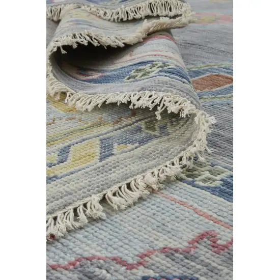 8' Gray Blue and Purple Wool Oriental Hand Knotted Runner Rug With Fringe Photo 6