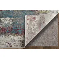 Photo of 10' Gray Blue and Red Abstract Power Loom Runner Rug With Fringe