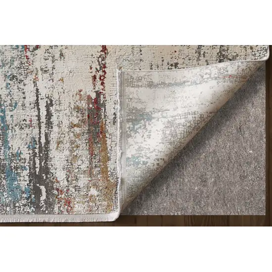 10' Gray Blue and Red Abstract Power Loom Runner Rug With Fringe Photo 4