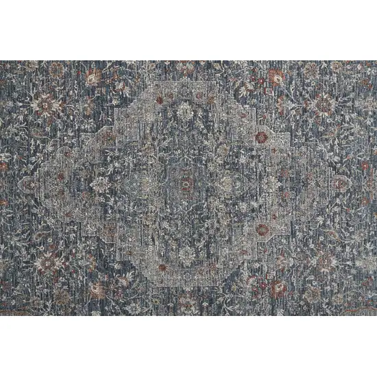 10' Gray Blue and Red Oriental Power Loom Runner Rug With Fringe Photo 8