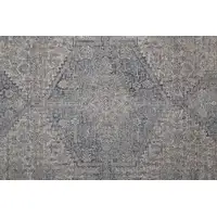 Photo of 8' Gray Blue and Taupe Oriental Power Loom Worn Faded Runner Rug With Fringe