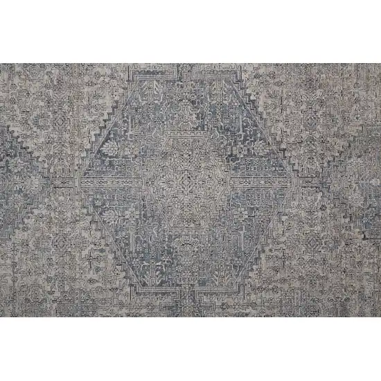 8' Gray Blue and Taupe Oriental Power Loom Worn Faded Runner Rug With Fringe Photo 8