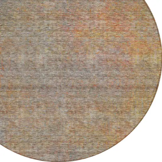 8' Gray Charcoal And Orange Round Abstract Washable Indoor Outdoor Area Rug Photo 5