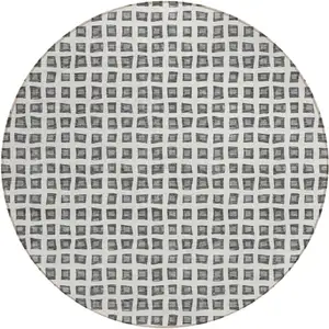 Photo of 8' Gray Charcoal And Silver Round Geometric Washable Indoor Outdoor Area Rug