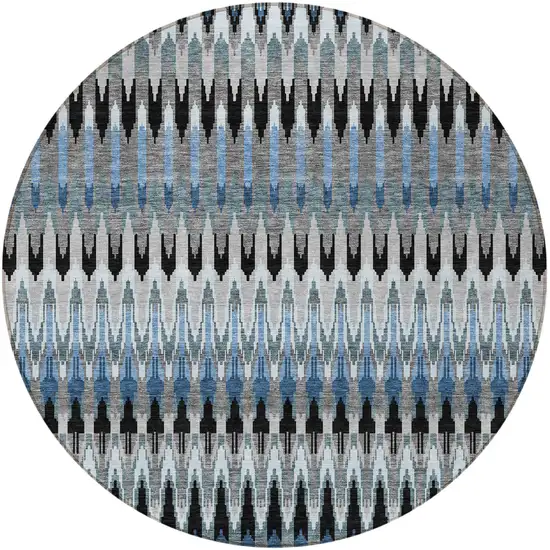 8' Gray Charcoal And Silver Round Southwestern Washable Indoor Outdoor Area Rug Photo 5