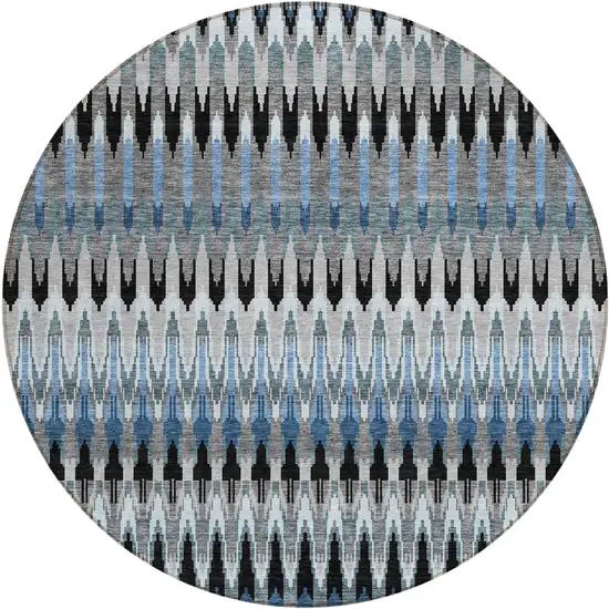 8' Gray Charcoal And Silver Round Southwestern Washable Indoor Outdoor Area Rug Photo 2