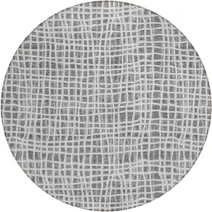 Photo of 8' Gray Charcoal And Silver Round Striped Washable Indoor Outdoor Area Rug