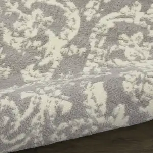 Photo of 7' Gray Damask Power Loom Runner Rug