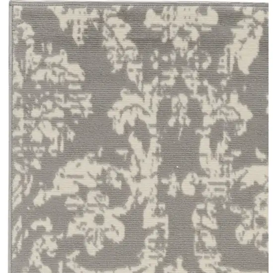 7' Gray Damask Power Loom Runner Rug Photo 3