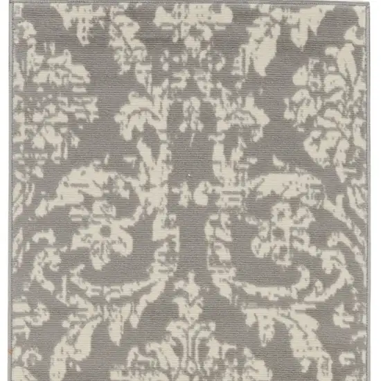 7' Gray Damask Power Loom Runner Rug Photo 4