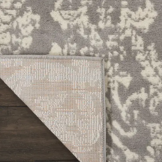 7' Gray Damask Power Loom Runner Rug Photo 4