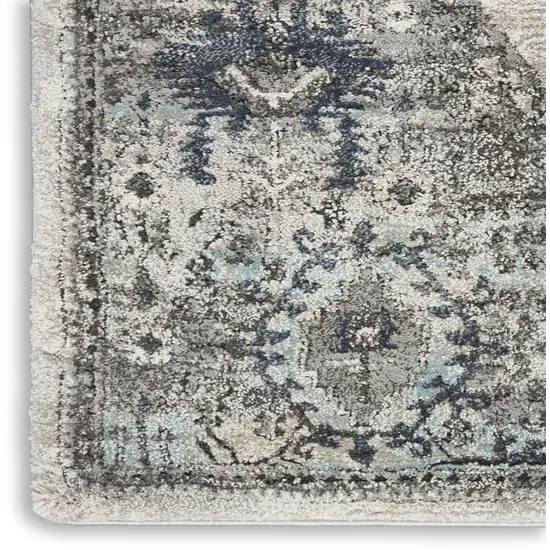 8' Gray Floral Power Loom Distressed Runner Rug Photo 7