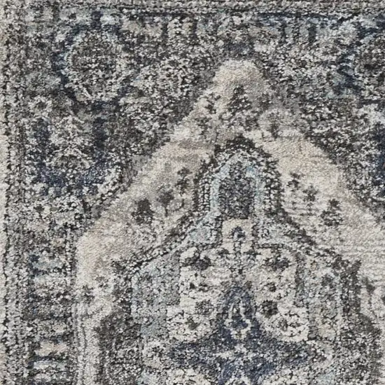 8' Gray Floral Power Loom Distressed Runner Rug Photo 8