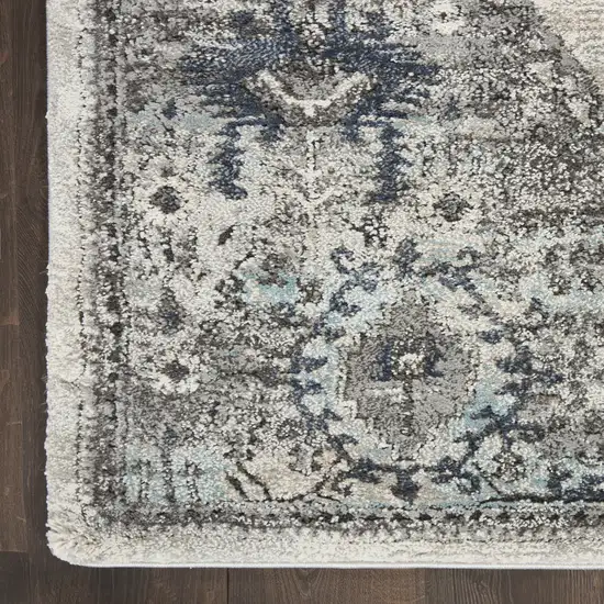 8' Gray Floral Power Loom Distressed Runner Rug Photo 6