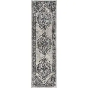 Photo of 8' Gray Floral Power Loom Distressed Runner Rug