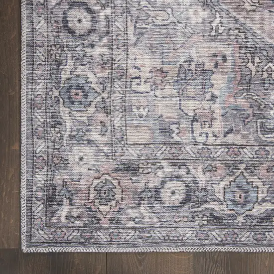 8' Gray Floral Power Loom Distressed Washable Runner Rug Photo 3