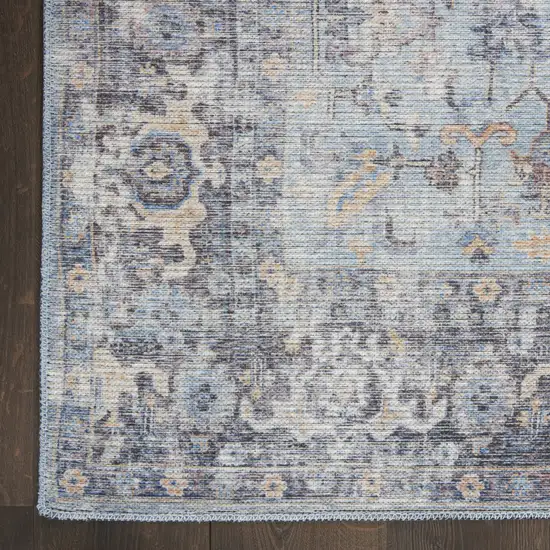 10' Gray Floral Power Loom Distressed Washable Runner Rug Photo 3