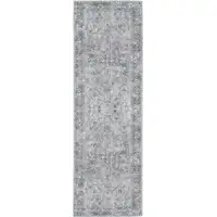 Photo of 10' Gray Floral Power Loom Distressed Washable Runner Rug