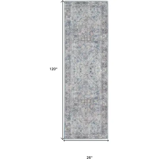 10' Gray Floral Power Loom Distressed Washable Runner Rug Photo 6