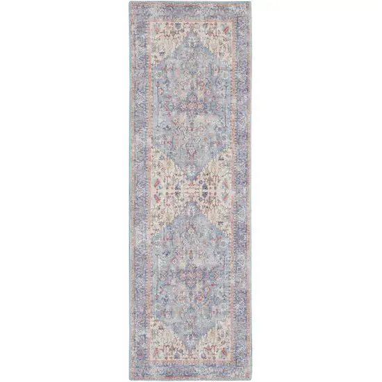 10' Gray Floral Power Loom Distressed Washable Runner Rug Photo 1