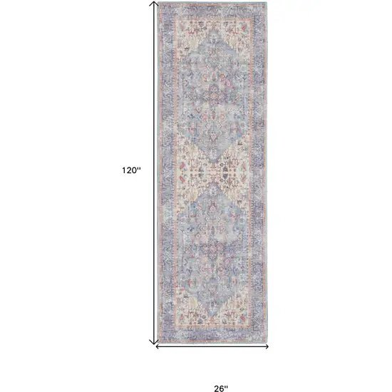 10' Gray Floral Power Loom Distressed Washable Runner Rug Photo 8