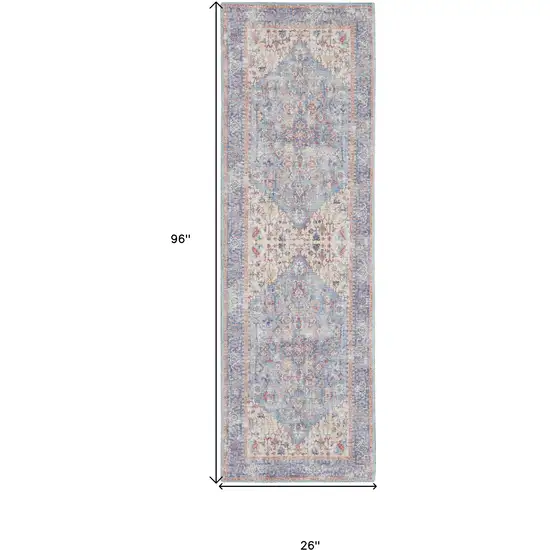 8' Gray Floral Power Loom Distressed Washable Runner Rug Photo 9