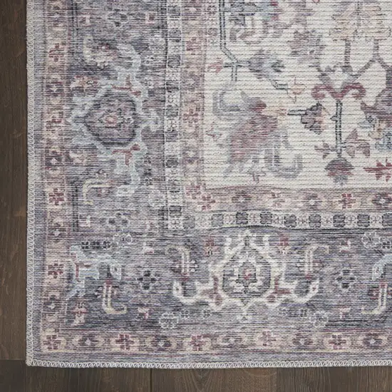 8' Gray Floral Power Loom Distressed Washable Runner Rug Photo 3