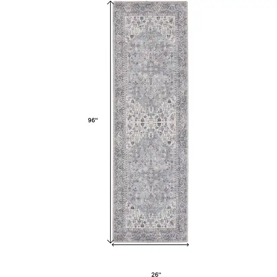 8' Gray Floral Power Loom Distressed Washable Runner Rug Photo 7