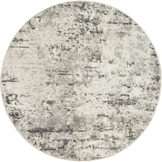 4' Gray Floral Power Loom Round Rug Photo 4