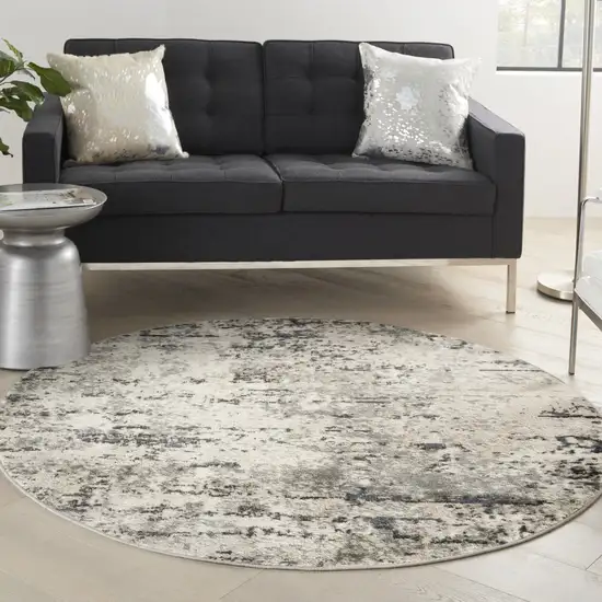 8' Gray Floral Power Loom Round Rug Photo 6