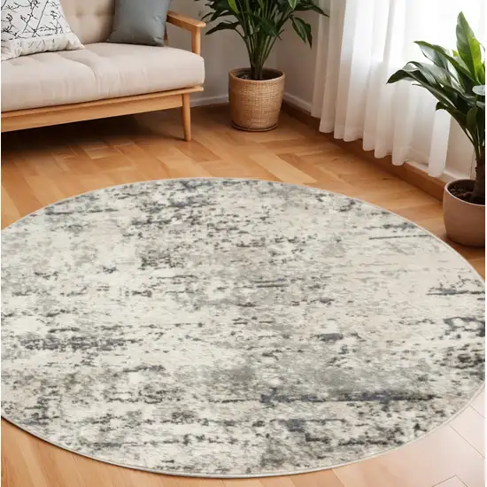 8' Gray Floral Power Loom Round Rug Photo 1