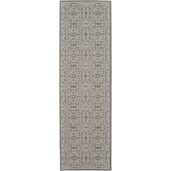 7' Gray Floral Power Loom Runner Rug Photo 1