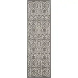 Photo of 7' Gray Floral Power Loom Runner Rug