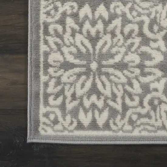 7' Gray Floral Power Loom Runner Rug Photo 3