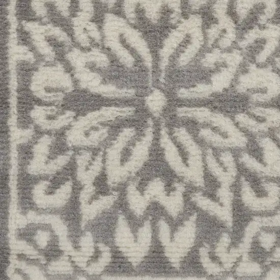 7' Gray Floral Power Loom Runner Rug Photo 7