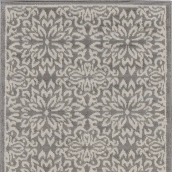 7' Gray Floral Power Loom Runner Rug Photo 2