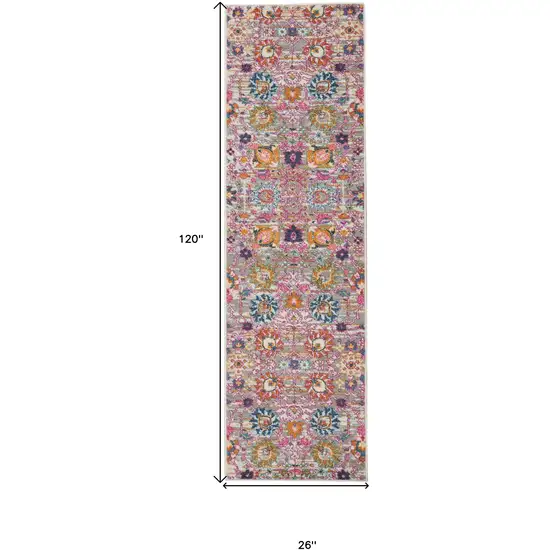 10' Gray Floral Power Loom Runner Rug Photo 7