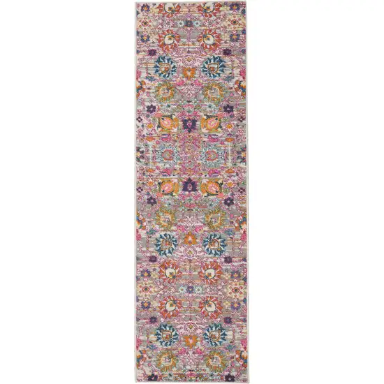 10' Gray Floral Power Loom Runner Rug Photo 1