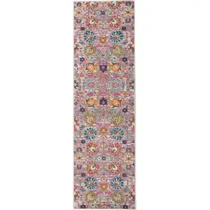 Photo of 10' Gray Floral Power Loom Runner Rug