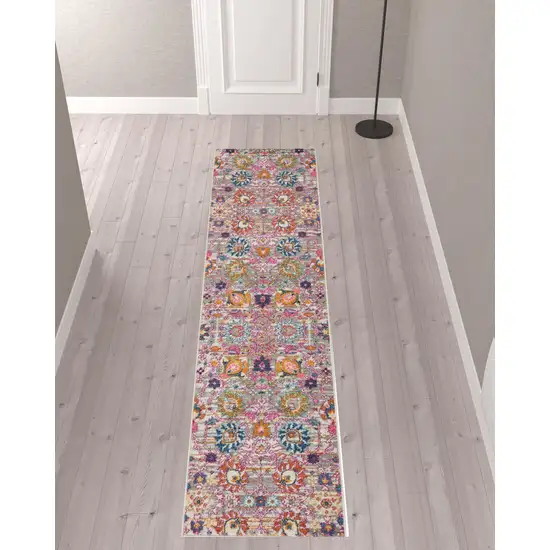 10' Gray Floral Power Loom Runner Rug Photo 2