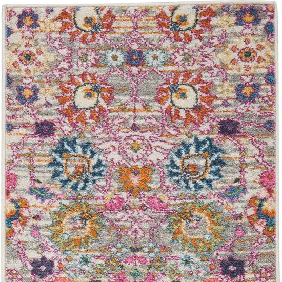 10' Gray Floral Power Loom Runner Rug Photo 3