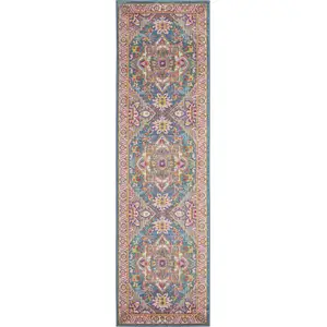 Photo of 10' Gray Floral Power Loom Runner Rug