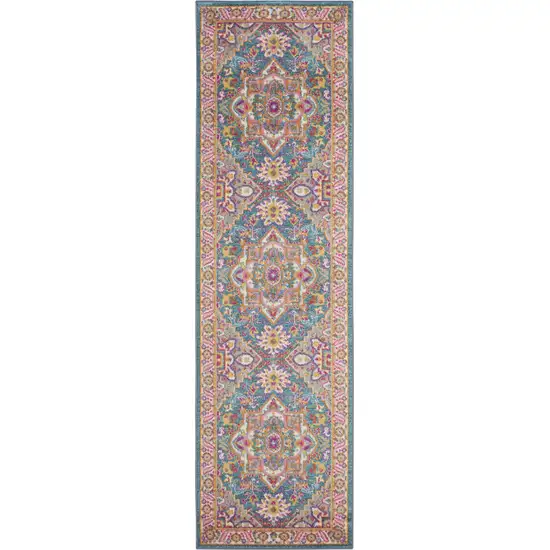 10' Gray Floral Power Loom Runner Rug Photo 1