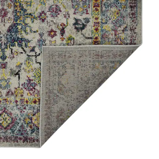 8' Gray Floral Power Loom Runner Rug Photo 7