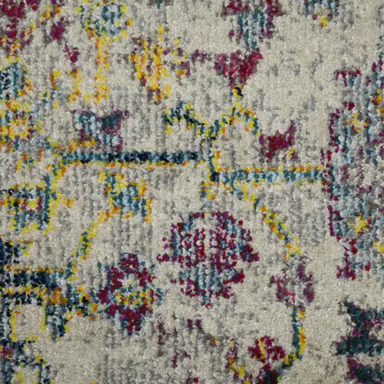 8' Gray Floral Power Loom Runner Rug Photo 3