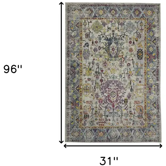 8' Gray Floral Power Loom Runner Rug Photo 9