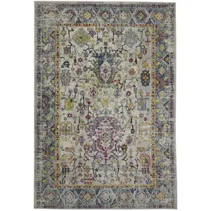 Photo of 8' Gray Floral Power Loom Runner Rug